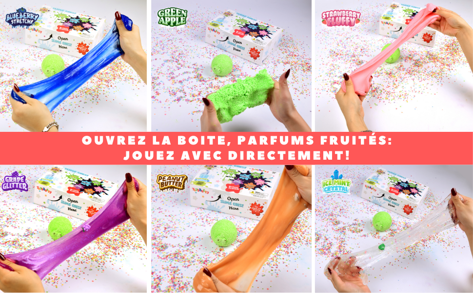 slime transparent cristal crystal beurre crunchy moelleux extensible mousse nuage diy jouets enfant