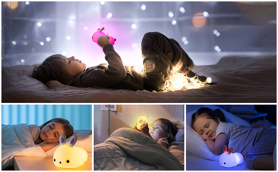 Veilleuse Enfant,Veilleuse Bébé,Veilleuse Enfant Rechargeable,Veilleuse Bebe LED Lapin Tactile