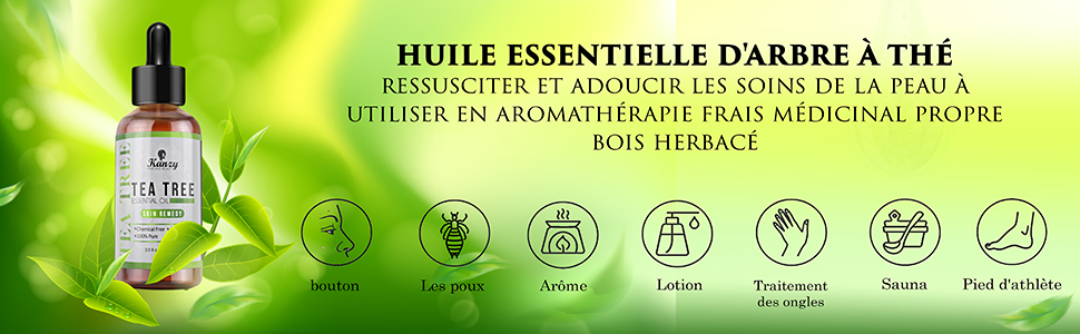 Kanzy Tea Tree Huile essentielle pure bio pour les ongles de la peau des cheveux visage et corps