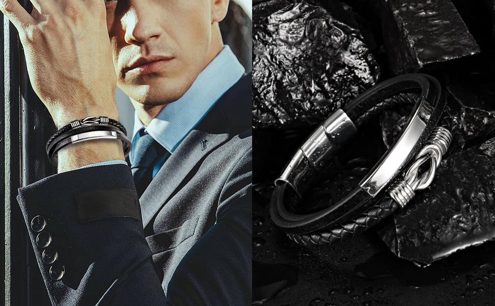 Bracelet en cuir noir pour homme