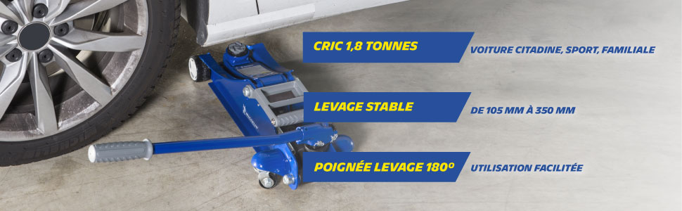 cric 2 tonnes; cric 2T; cric atelier; cric hydraulique 1800 kg; cric SUV; cric 4x4; cric camping car