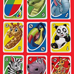 UNO Junior Jeu de société et de 45 Cartes avec Dessins d'animaux, pour Enfants dès 3 Ans, GKF04