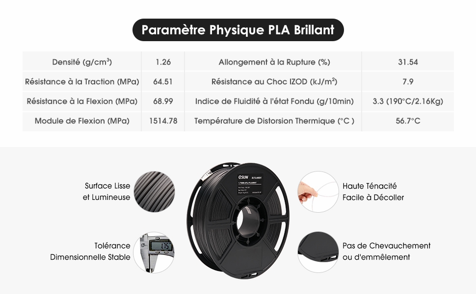 eSUN PLA Brillant Filament 1.75mm Imprimante 3D Filament PLA 1KG Bobine Filament d'impression 3D