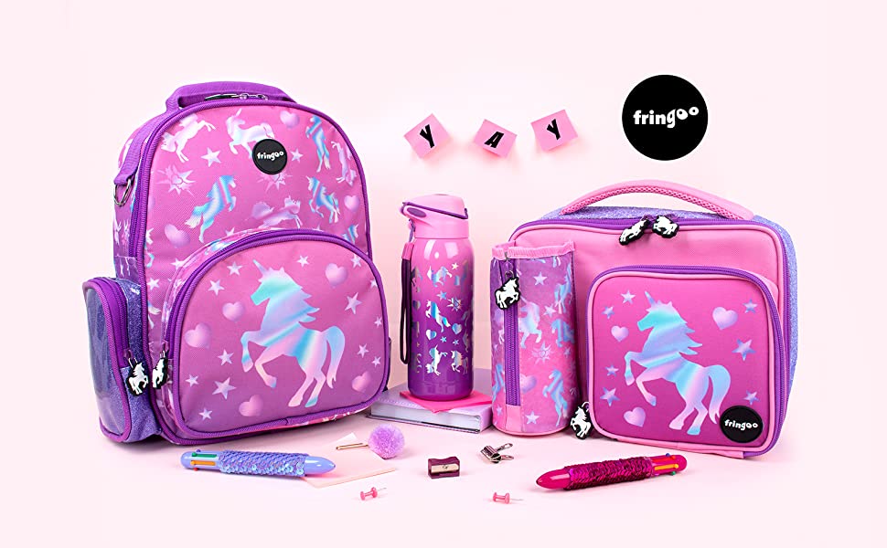 Filles - School - Licorne - Violet - Rose - Paillettes - Cadeau d'anniversaire - Franges - Hologramme - Licorne