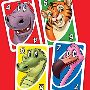 UNO Junior Jeu de société et de 45 Cartes avec Dessins d'animaux, pour Enfants dès 3 Ans, GKF04