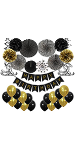 Black Gold Birthday Decorations