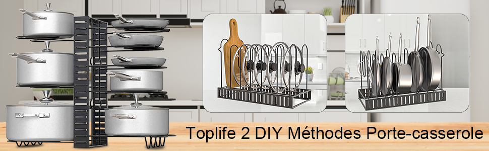 Toplife Porte-casserole couvercle rangement poele pour la cuisine