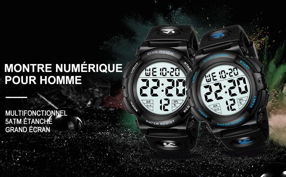 CIVO Montre Homme Sport Militaire étanche Montre Digitale