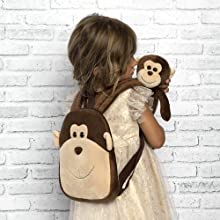 Sac à dos avec peluche singe amovible pour l'école primaire