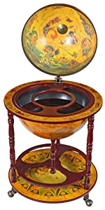 Design Toscano Réplique Italienne Globe Terrestre du XVIe siècle Armoire Bar Chariot sur Roues