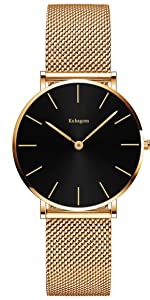 Kubagom Très Mince Montre pour Femme Quartz Analogique Étanche Acier Inoxydable