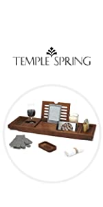 Temple Spring Plateau de bain en bambou foncé avec bougie, verre à vin, livre, tablette, iPad et support de téléphone