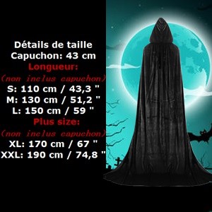 cape noire adulte avec capuche adulte costume de la fête des morts cape capuche médiéval femme