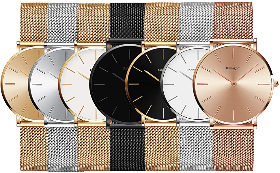 Kubagom Très Mince Montre pour Femme Quartz Étanche Acier Inoxydable avec Bracelet