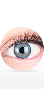 Lentilles de contact premium de couleur bleue. Lentilles mensuelles naturelles.