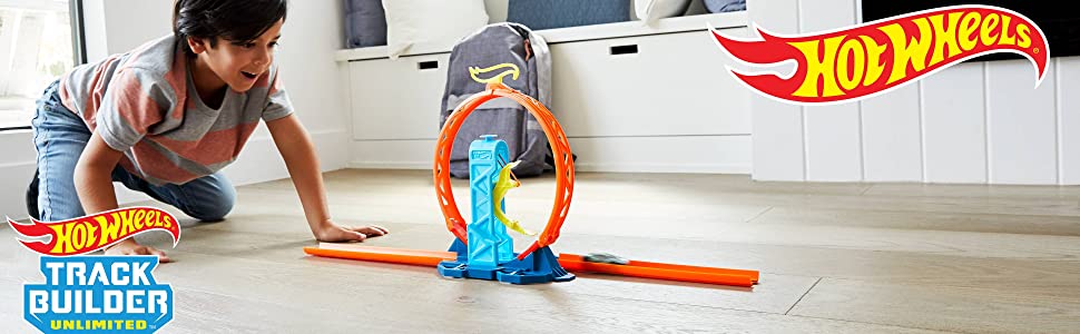 Coffret Hot Wheels Track Builder Unlimited Lanceur et Looping avec Connecteurs, à partir de 4 ans