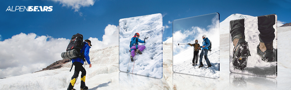 Crampons de glace en acier inoxydable et silicone antidérapant pour l'hiver - Pour la marche, la randonnée, l'alpinisme, la montagne.