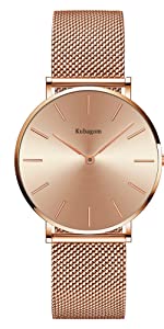 Kubagom Très Mince Montre pour Femme Quartz Analogique Étanche Acier Inoxydable