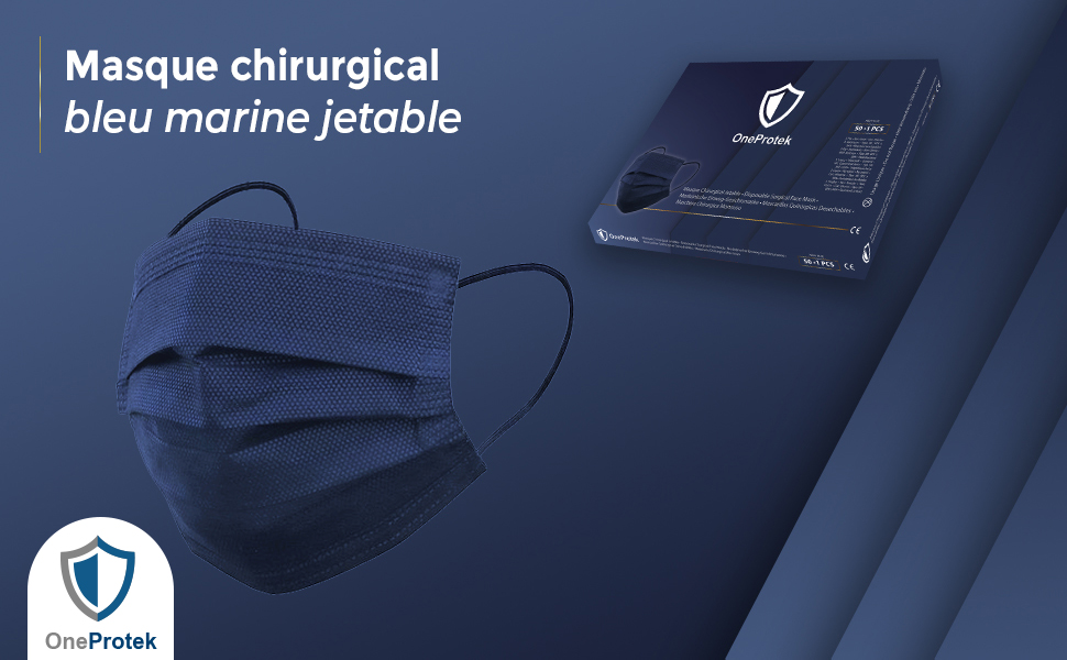 boite 50 masque jetable chirurgical 3 pli 2R IIR OneProtek usage unique protection bleu