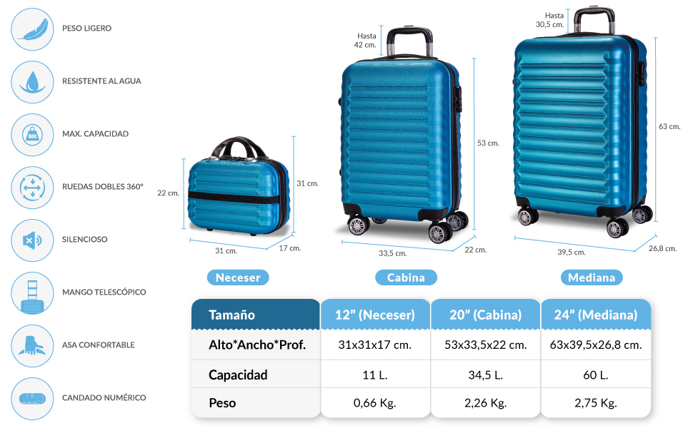 Ensemble de valises, valises rigides, valises de voyage, 4 roues