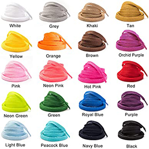 18 couleurs disponibles, lacets plats