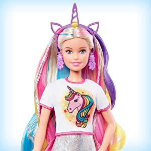 Barbie Cheveux Fantastiques poupée blonde aux longs cheveux brillants avec 2 serre-têtes fantaisie