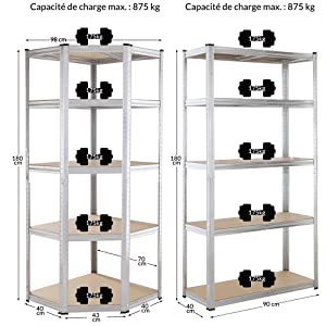 étagère d'angle garage atelier outils bricolage meuble de rangement étagère 5 tablettes 