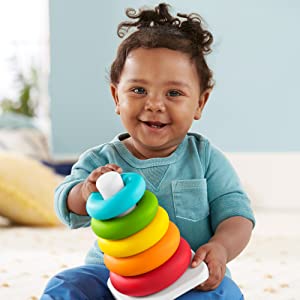 Fisher-Price Mes Premiers Blocs et Pyramide Arc-en-Ciel, jouets bébés en matériau d’origine végétale