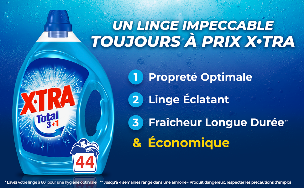 Propreté optimale, linge éclatant, Fraicheur, XTRA