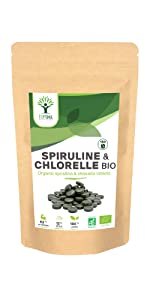 Spiruline et Cholrella Chlorelle Bio Inde Comprimés Vegan Vegetal Protéines BCAA