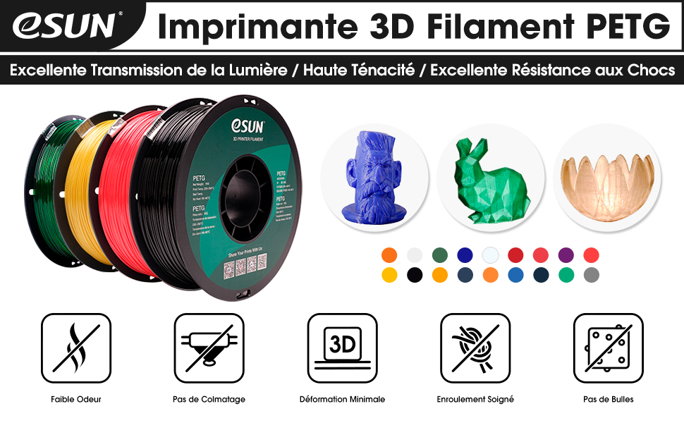 eSUN Filament PETG 1.75mm Imprimante 3D Filament PETG 1KG Bobine Matériel d'impression 3D