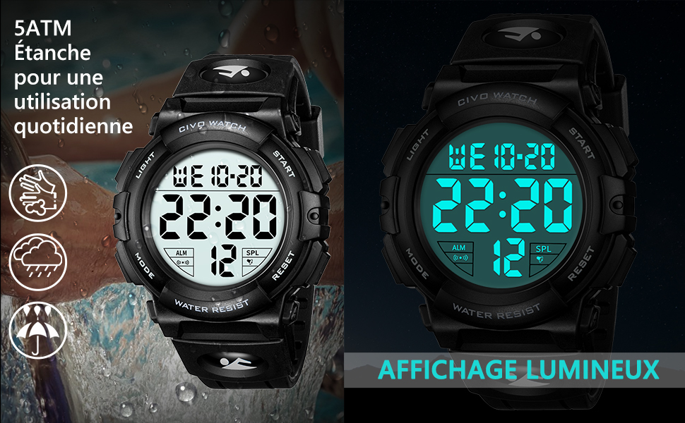 Montre Hommes Militaire Digitale Montres 50M étanche Outdoor Sport Multifonction Montre Digitale