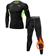 Sykooria Ensemble de sous-Vêtements Thermiques Homme Tee Shirt de Sport Compression à Manche Long...