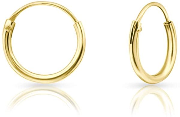 DTPsilver® Boucles d'oreilles Mini/Petites/Moyennes/Grandes Créoles en Argent Fin 925 Plaqué Or Jaune - Épaisseur 1.2 mm - Diamètre 8, 10, 12, 14, 16, 18, 20, 25, 30, 35, 40, 50, 60, 70, 80 mm – Image 2