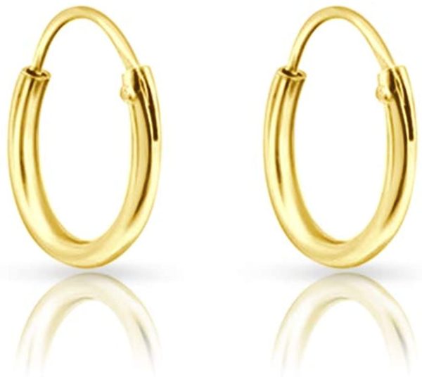 DTPsilver® Boucles d'oreilles Mini/Petites/Moyennes/Grandes Créoles en Argent Fin 925 Plaqué Or Jaune - Épaisseur 1.2 mm - Diamètre 8, 10, 12, 14, 16, 18, 20, 25, 30, 35, 40, 50, 60, 70, 80 mm – Image 5