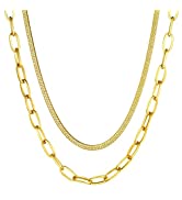 PROSTEEL Collier Double Couche Femme Ajustable en Acier Inoxydable/Plaqué Or, Chaîne Miroir 32cm/...