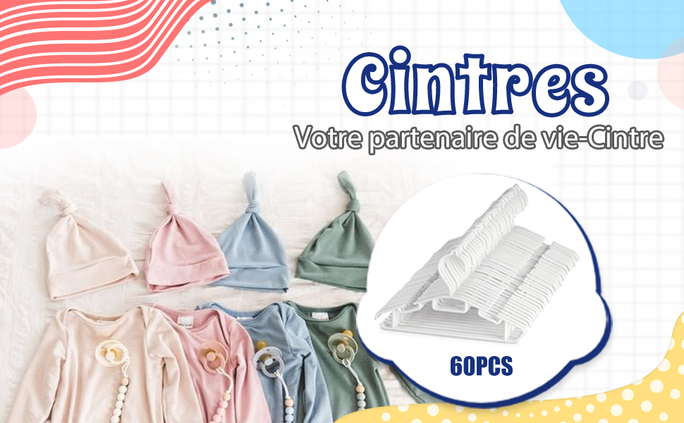 60pcs Cintres Vêtements de Enfants en Plastique