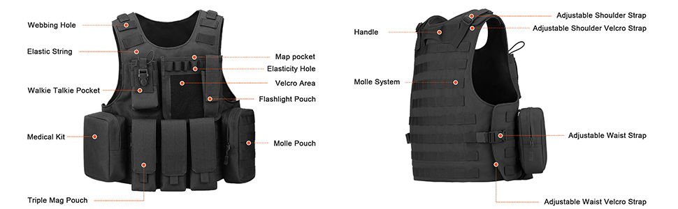 Taktische Weste Softair Weste Wasserdicht Paintball Weste Einstellbar Einsatzweste Tactical Vest