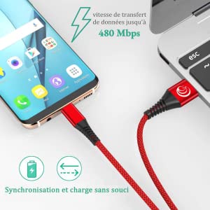 Chargeur Type C Cable 3A Charge Rapide Cordon Solides Nylon Tressé