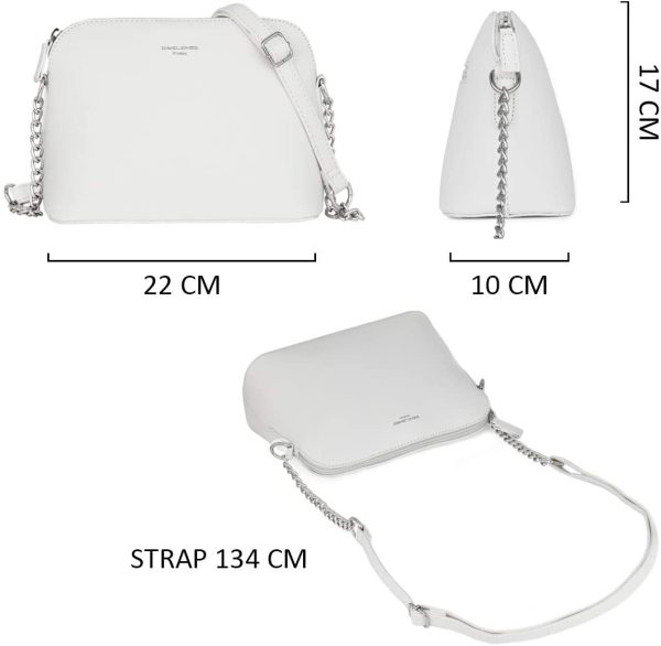 David Jones - Petit Sac Bandoulière Femme - Sac à Main Chaîne Argentée Porté Epaule - Besace Sacoche Messenger Téléphone Cuir PU Rigide - Fourre-Tout Ville Voyage Shopping Mode Chic - Blanc – Image 7