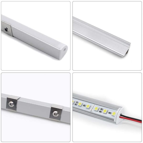 Profilé Aluminium LED,  de 6 x 1 Mètre V- Shape Profilés en aluminium pour LED Bande Lumières Avec Blanc Laiteux Couvercle, Embouts et Clips de Montage en Métal – Image 2