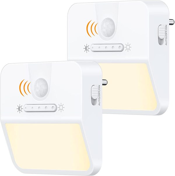 Veilleuse Enfant LED [Lot de 2], Capteur de Mouvement Lampe Nuit Prise Automatique Plug-and-Play avec 5 Niveaux Luminosités & 3 Modes [ON OFF AUTO] pour Chambre Bébé, Couloir, Cuisine, Escalier – Image 2