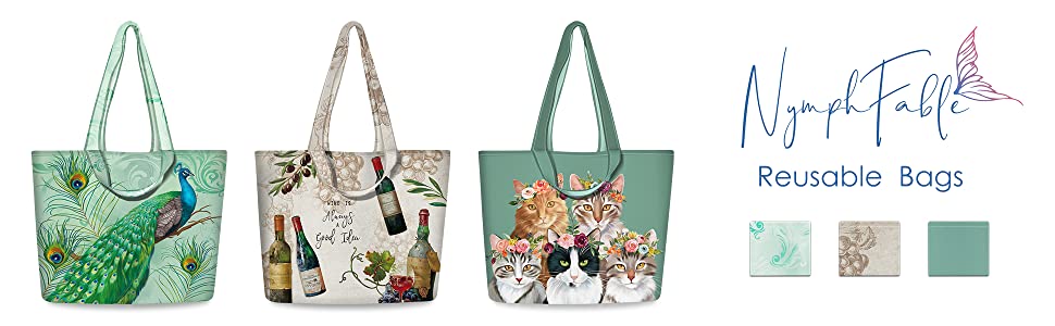 NymphFable 2 Pcs Sac Courses Reutilisable Cabas De Courses Lavables Grand Pliable Polyester Tote Bag