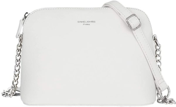 David Jones - Petit Sac Bandoulière Femme - Sac à Main Chaîne Argentée Porté Epaule - Besace Sacoche Messenger Téléphone Cuir PU Rigide - Fourre-Tout Ville Voyage Shopping Mode Chic - Blanc – Image 3