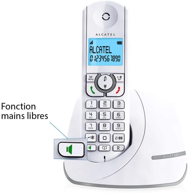 F390 Duo - Téléphone sans fil ultra efficace au design coloré, Pure Sound, Mains libres, Grand écran rétroéclairé, Grand répertoire, Sonnerie VIP - Blanc/Gris – Image 2