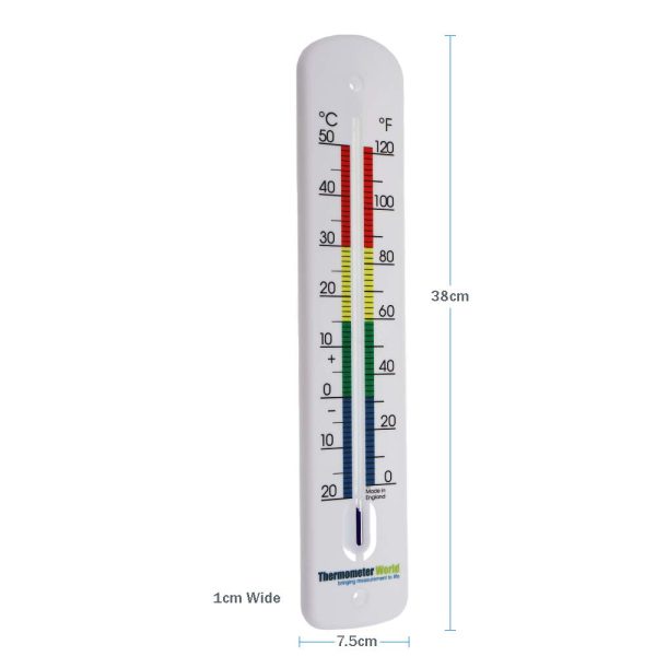 Grand thermomètre extérieur 380 mm de long - Thermomètre mural pour usage intérieur ou extérieur avec zones à code couleur – Image 2