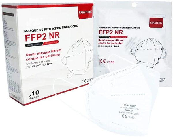 CRAZYCHIC - Masque FFP2 NR Certifié Norme CE EN149 - Masque de Protection Respiratoire - Haute Filtration 5 Couches - Stock France Livraison Rapide