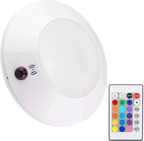 Plafonnier LED à Piles Salle de Bains Éclairage Plafonnier Télécommandée Lumière LED de Plafond sans Fil pour Bain, Escalier,16 Couleur