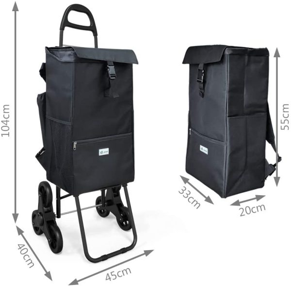 VOUNOT Chariot de Courses Solide Pliable avec Compartiment Isotherme 6 Roues 3 en 1 Sac à Dos Sac de Rangement Caddie Panier Montant Escalier Grande Capacité de 40L Charge Max 30Kg – Image 3