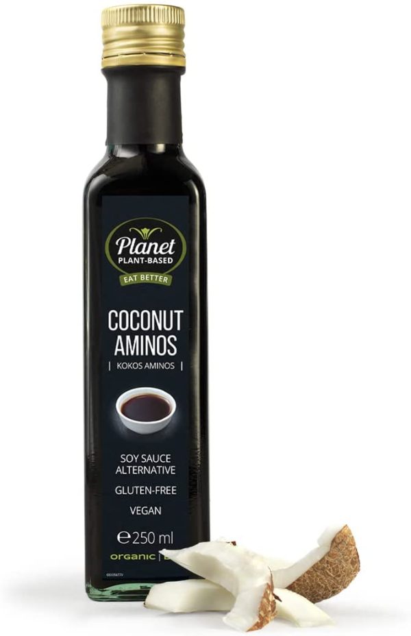 Planet Plant-Based Bio Coco Aminos 250ml avec sel marin / sauce de soja Alternative de nectar fermenté de fleur de coco / Aminos de noix de coco / Sans gluten Sauce à épices bio / Moins de sel – Image 2